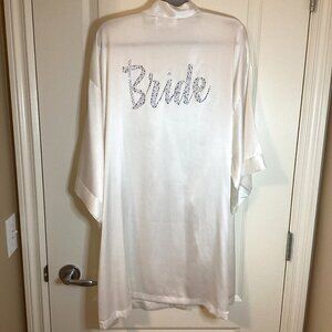 Victoria Secret 'I do' Women's White Silky Brides Bathrobe Wedding Short Robe